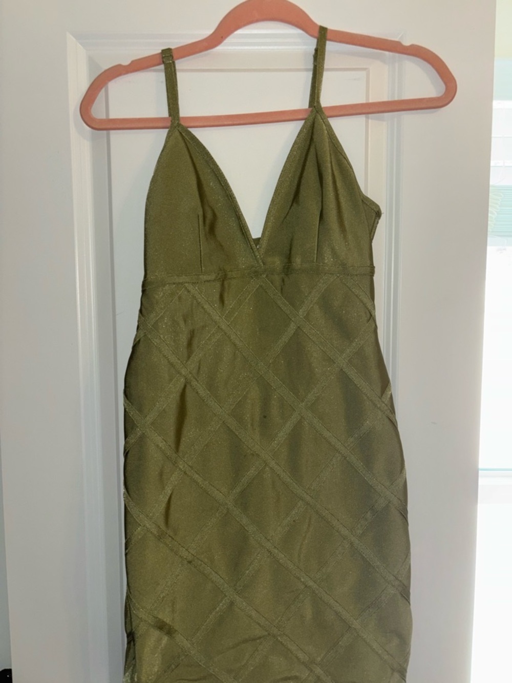 Olive Green Spaghetti Strap V-Neck Dress